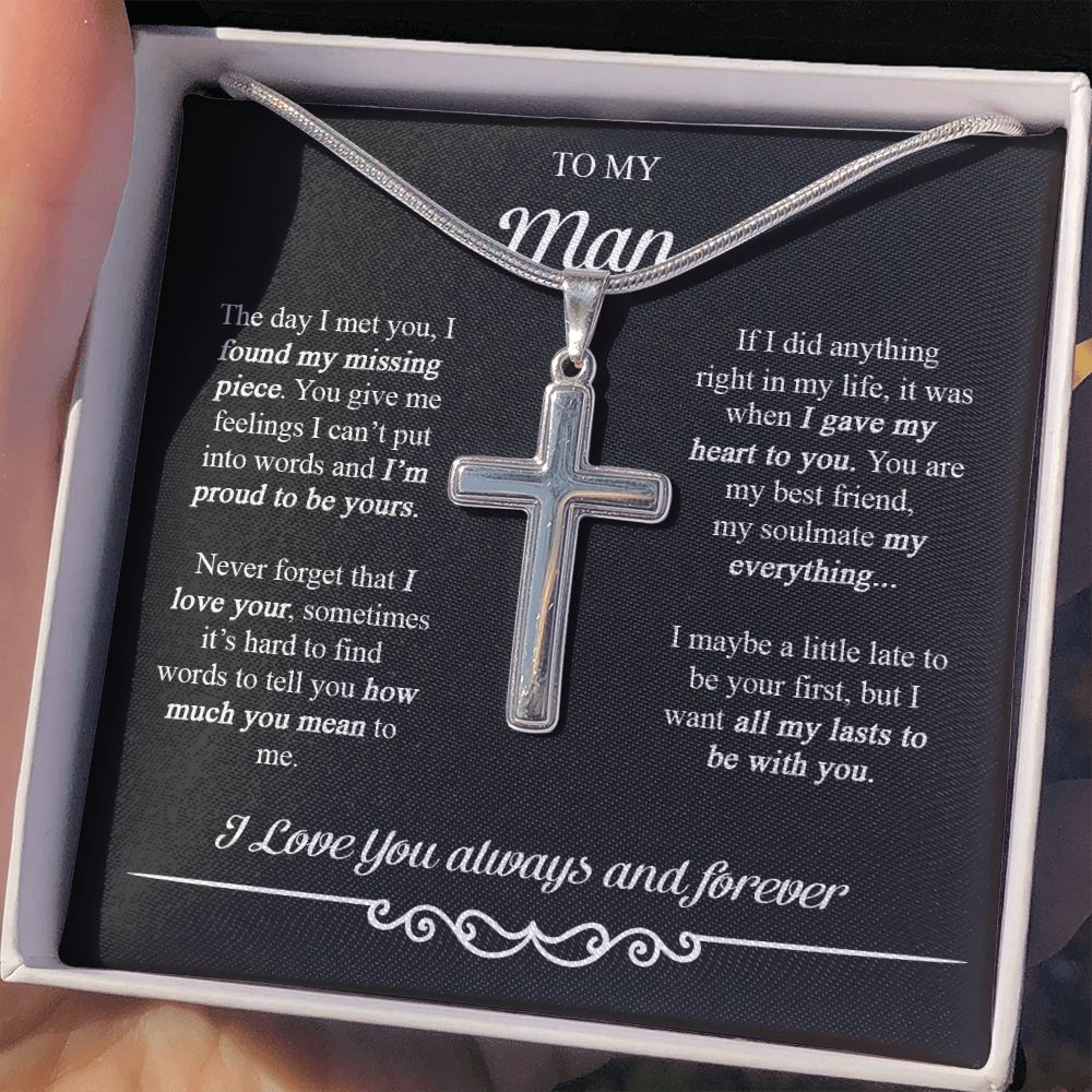 To My Man Cross Necklace, Boyfriend Gift, Boyfriend Birthday Gifts, Anniversary Personalized Cross Necklace