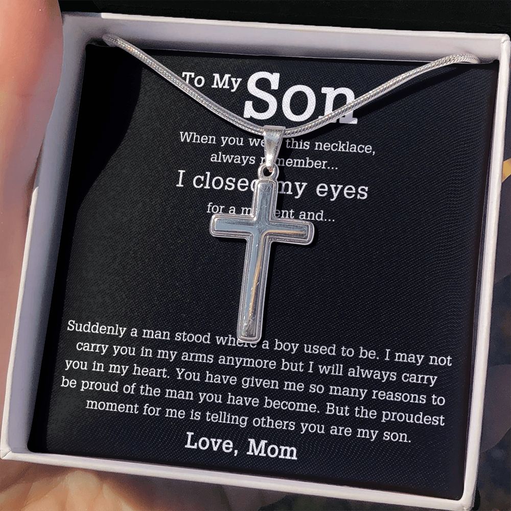 Sentimental Son Gifts Cross Necklace From Mom, Son Cross Necklace, Mother to Son Gifts Cross Necklace, Gift Necklace for Son Birthday, Unique Gifts for Son from Mother, Son Gift from Mom Mother Personalized Cross Necklace