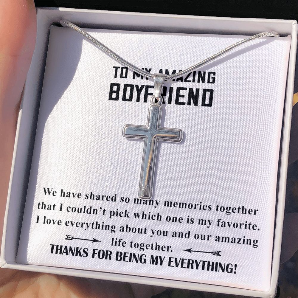 To My Boyfriend Cross Necklace Gift From Girlfriend Boyfriend Gift Chain Necklace Promise Necklace for Boyfriend Boyfriend Christmas Jewelry With Message Card
