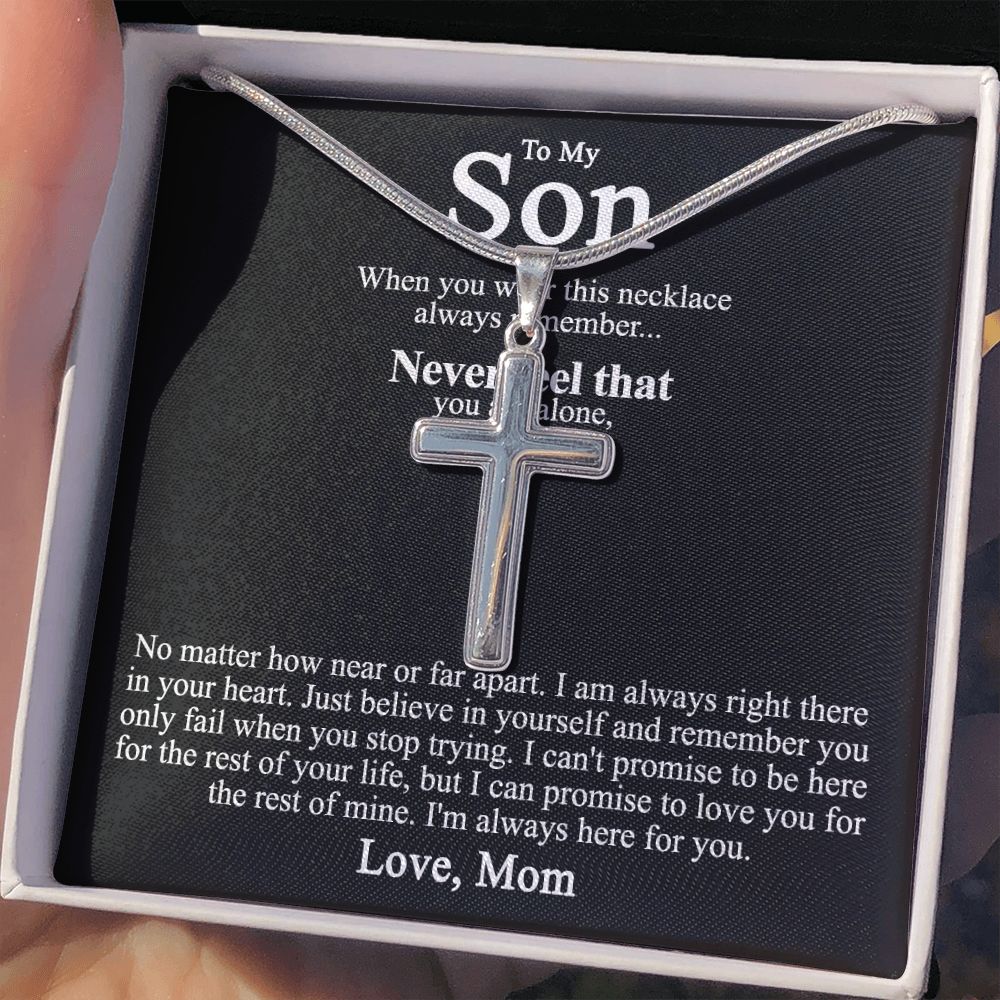 To My Son Cross Necklace from Mom, Cross Pendant Gifts for Son, Pendant Gift for Son On Birthday Anniversary Jewelry For Men, Christmas Necklace Gift For Son, Artisan Cross Necklace Gift For Son Personalized Cross Necklace