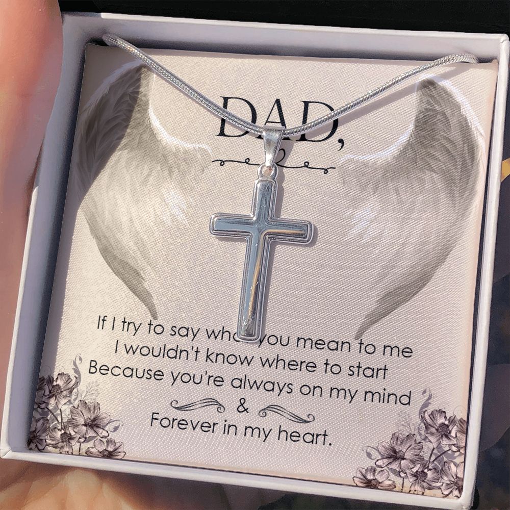 To My Dad Wings Necklace Pendant Gift From Daughter Or Son Necklace If I Try To Say Happy Father's Day, To Dad Father In Law Gifts On Birthday Anniversary