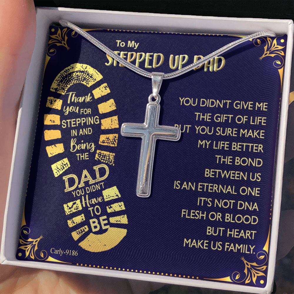 Gift to My Stepped Up Dad Necklace for Stepped Up Dad Stepfather, Thank You for Everything My Step Dad Fathers Day Cards, Father's Day Necklace, Gifts for Step Dads On Father S Day Personalized Cross Necklace