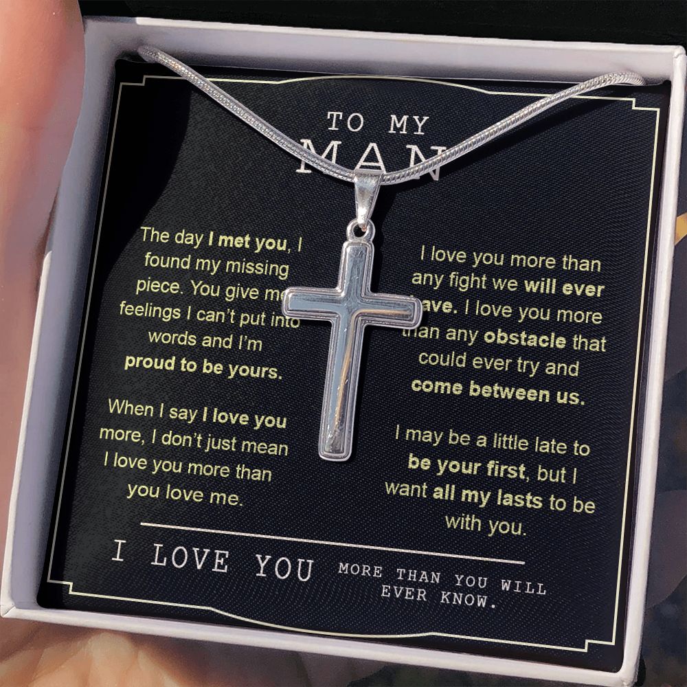 To My Man Cross Necklace Gift or Him, Cross Necklace Gift For Man, Husband From Wife Soulmate Jewelry For Men, Stainless Artisan Crafted Cross Necklace Gift For Man with Message Card Luxury Box Personalized Cross Necklace