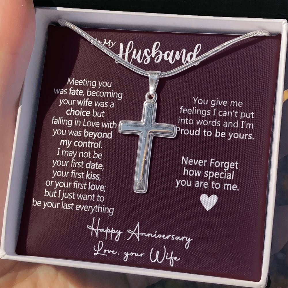To My Husband Cross Necklace, Husband Necklace from Wife, Gifts For Husband From Wife, Gift For Groom From Bride On Wedding Day, Aniversary Birthday Gift For Him, Valentine Gift for Men7 Personalized Cross Necklace