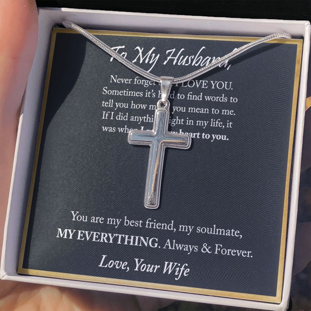 To My Husband Cuban Chain Necklace From Girlfriend Soulmate Wife Birthday Anniversary For Husband Jewelry For Men Stainless Artisan Crafted Cross Necklace with Message Card Luxury Box Personalized Cross Necklace
