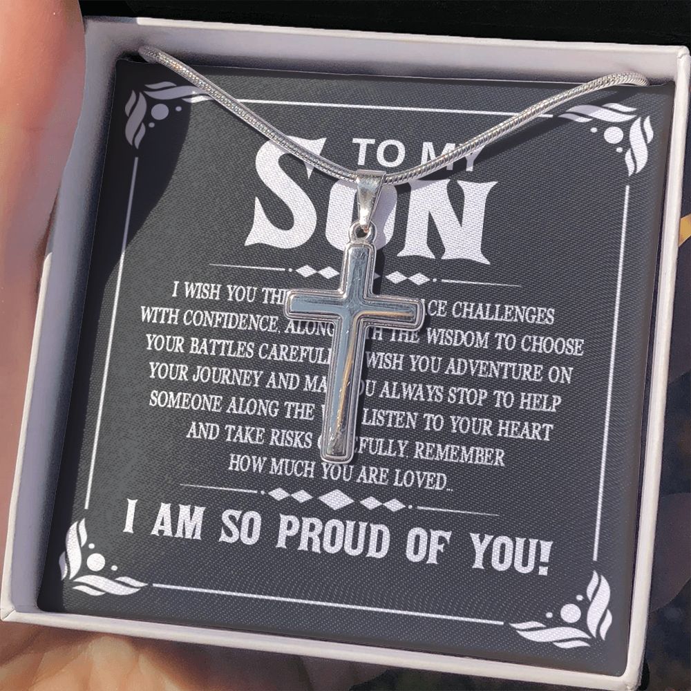 To My Son - I wish you the strength to face challenges Personalized Cross Necklace