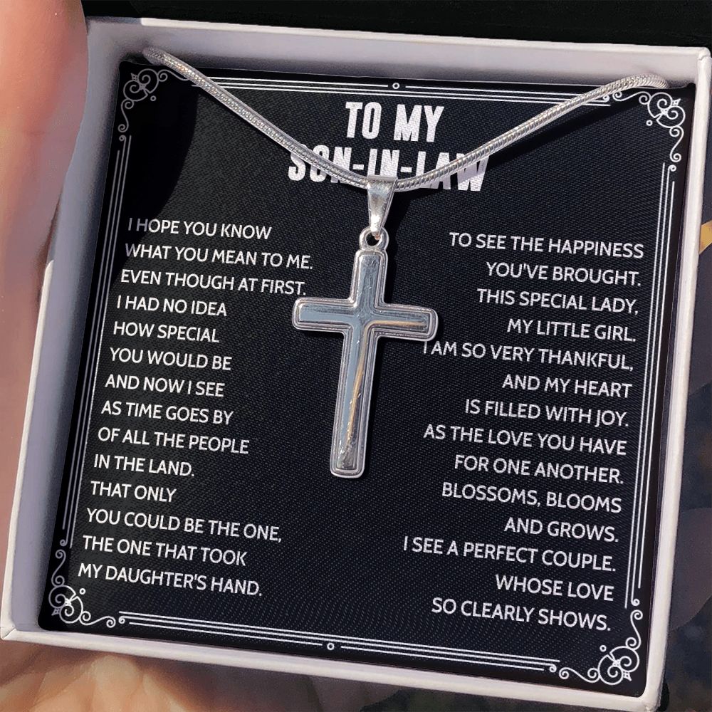 Mother to Son-in-law Cross Pendant Necklace for Son-in-law From Mom Wedding Gift Personalized Necklace, Message Card Jewelry, To My Son In Law Gift From Mom, Son-in-law Cross Necklace Pendant Personalized Cross Necklace