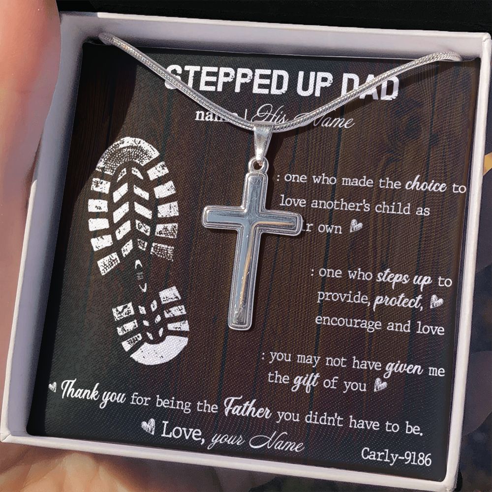 Gift to My Stepped Up Dad Necklace for Stepped Up Dad Stepfather, Thank You for Everything My Step Dad Fathers Day Cards, Father's Day Necklace, Gifts for Step Dads On Father S Day5 Personalized Cross Necklace