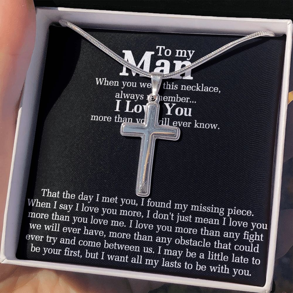 Gift necklace For Man, Always Remember Necklace Gift For Man, To My Man Cross Necklace Gift From Soulmate, Wife, Girlfriend To Boyfriend Cross Pendant, Jewelry Gift For Mens, Boyfriend Gift Necklace Personalized Cross Necklace