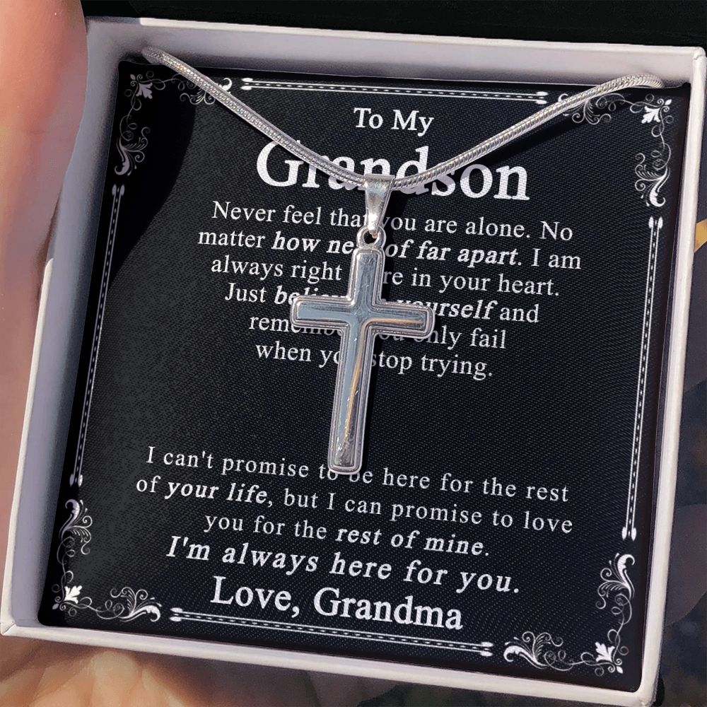Grandson Cross Necklace Gift For Grandson, Grandson Necklace, Cross Necklace Gift For Grandson from Grandma, Grandma and Grandson, Grandson Jewelry, Necklace for Grandson, Grandson Gift from Grandma Personalized Cross Necklace