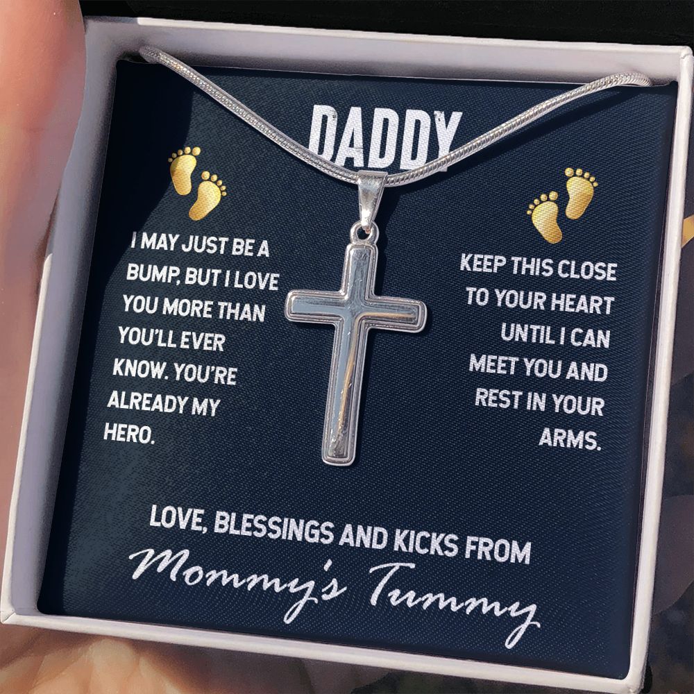 Happy Fathers Day Gift Dad From a bump to daddy, Dad Necklace, New Daddy Gift, Daddy to be Gift, To My Daddy from a bump, Father's Day Gift, Pregnancy Announcement For Dad To Be Baby Shower Present1 Personalized Cross Necklace