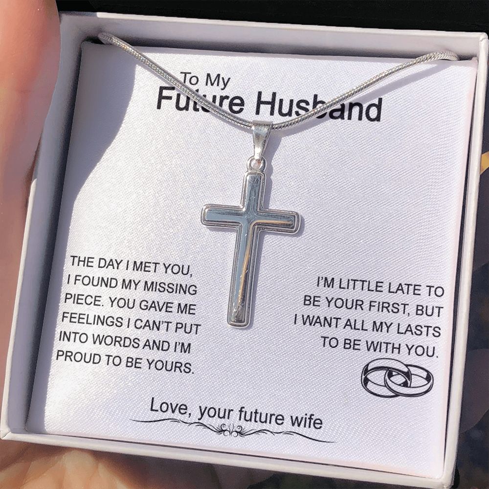To My Future Husband Cross Necklace From Wife, Soulmate Jewelry For Men, Husband And Wife Artisan Cross Necklace, Husband To Wife Cross Pendant, Cross Necklace Gift For Husband On Valentine's Day