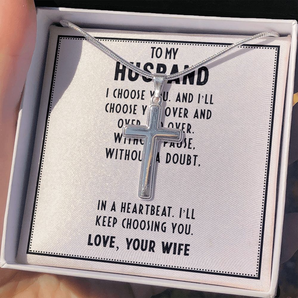 To My Husband Necklace, Necklace For Husband, Gift For Husband, Gift For Man, Jewelry for Him, Necklace For Man, Valentine, Birthday, Christmas, Anniversary Jewelry for Men Personalized Cross Necklace