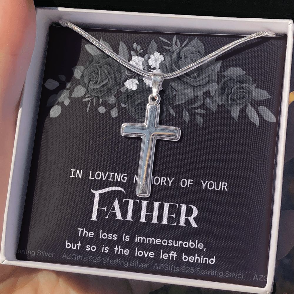 In Loving Memory Of Your Father, Sympathy Gift Loss Of Father, Bereavement Gift Box, Loss Of Father Necklace, Loss Of Father, Memorial Gift Personalized Cross Necklace