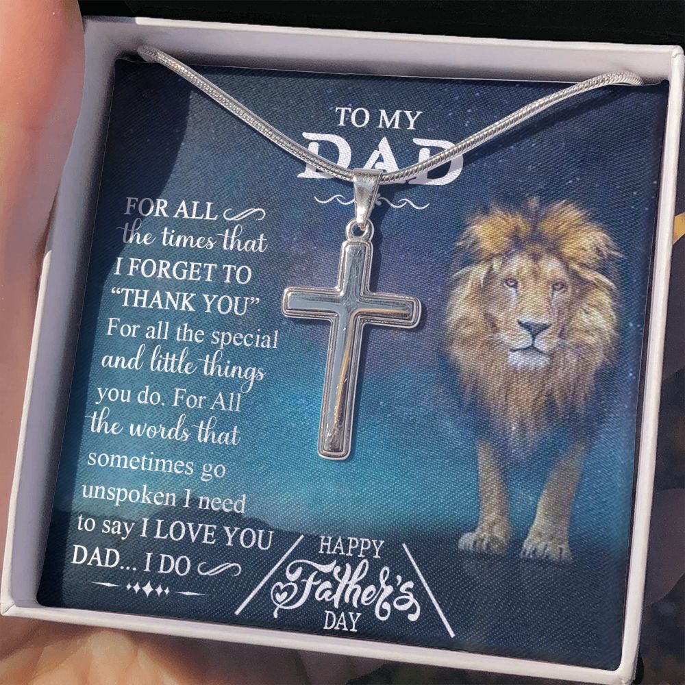 Jewelry For Mens - Inspirational To My Lion Dad Cross Necklace from Daughter Cross Necklace Luxury Jewelry Gift On Birthday, Christmas, Father's Day Gift, Happy Father's Day Pendant Personalized Cross Necklace