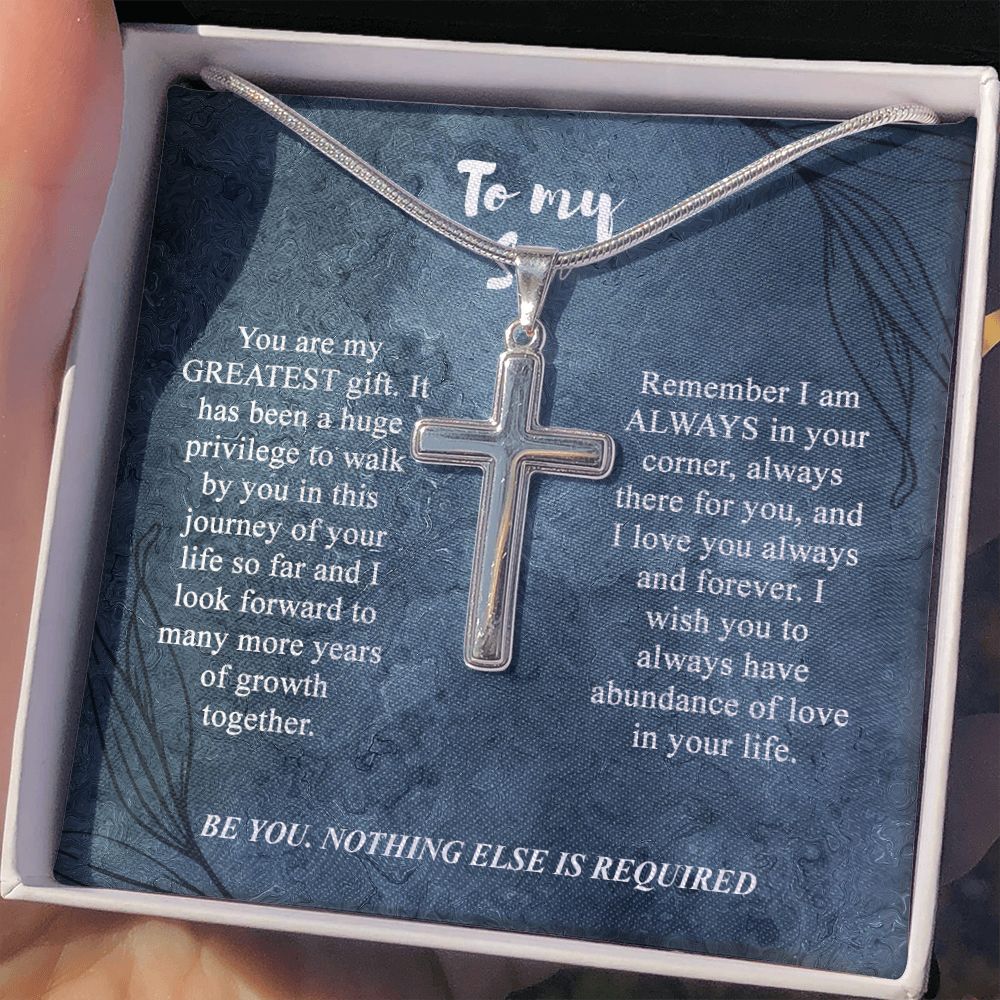 To My Son Cross Necklace, Son Birthday Gift, Message Card Gift For Son From Mom Or Dad Jewelry For Men Stainless Artisan Crafted Cross Necklace with Message Card Luxury Box Personalized Cross Necklace