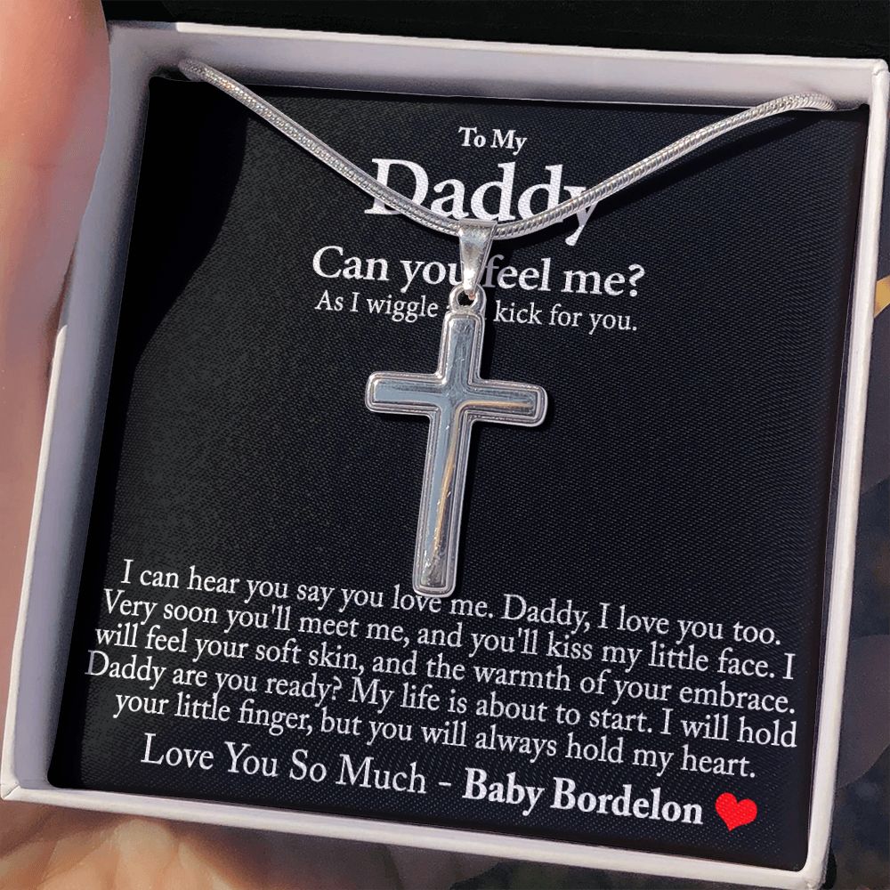 Happy Fathers Day Gift Dad From a bump to daddy, Dad Necklace, New Daddy Gift, Daddy to be Gift, To My Daddy from a bump, Father's Day Gift, Pregnancy Announcement For Dad To Be Baby Shower Present2 Personalized Cross Necklace