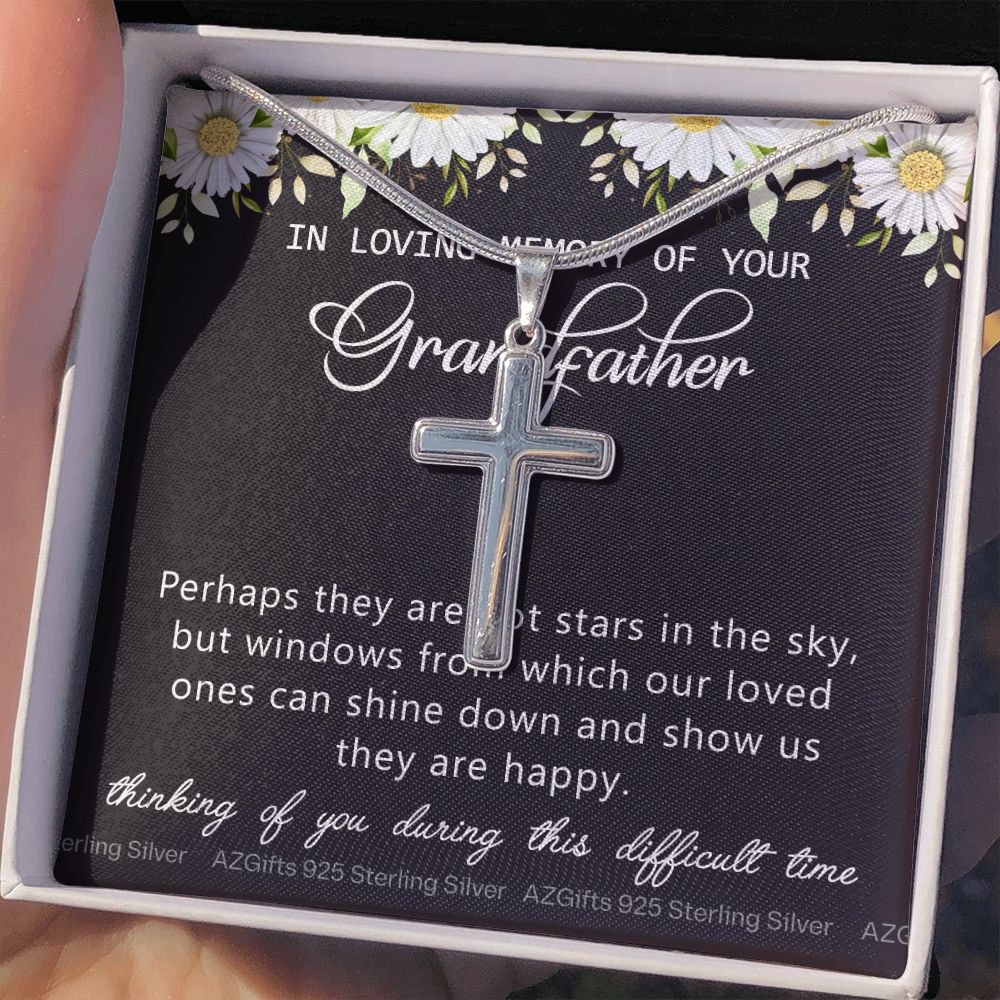 Grandfather Memorial Gift, Loss Of Grandfatherr Necklace, Loss of Grandpa Gift, Loss Of A Family Member, Memorial Gift For Loss Of, Grandpa Memorial Jewelry for Women Condolence Gifts Personalized Cross Necklace