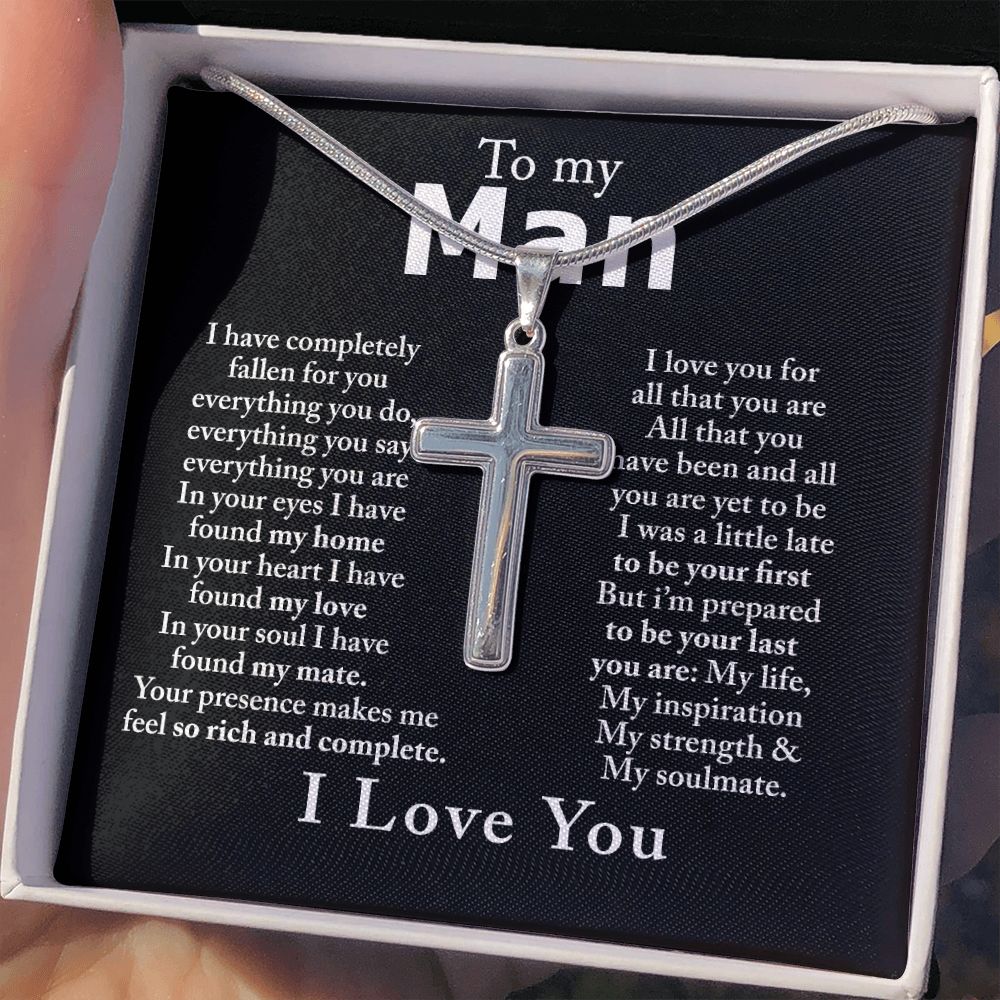 To My Man Cross Necklace From Women, Gift Cross Necklace For Man, Boyfriend, Birthday Gift Cross Necklace From Soulmate Wife Jewelry For Men, Gift Cross Necklace For Man, Fallen For You Necklace Personalized Cross Necklace
