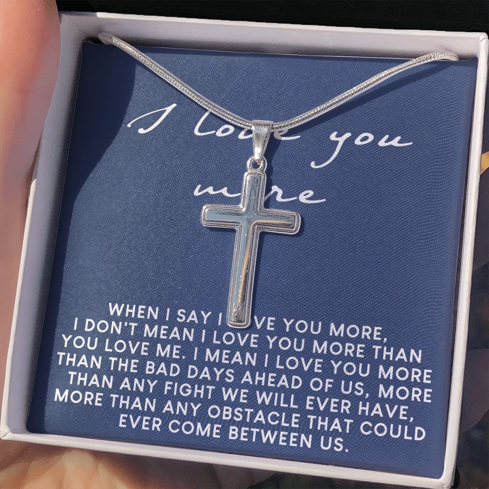 Romantic Gifts For Him, Cute Gifts For Boyfriend Jewelry, Long Distance Relation Jewelry For Men Stainless Artisan Crafted Cross Necklace with Message Card Luxury Box Personalized Cross Necklace