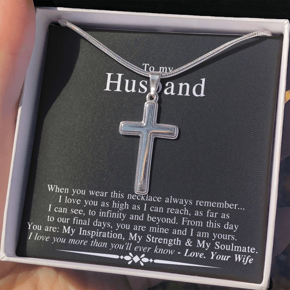 Husband And Wife Cross Necklace, To My Husband Cross Necklace Gift From Wife, Necklace Gift For Husband, This Cross Necklace Always Remember, Gift Necklace For Husband Jewelry Gift For Men Personalized Cross Necklace