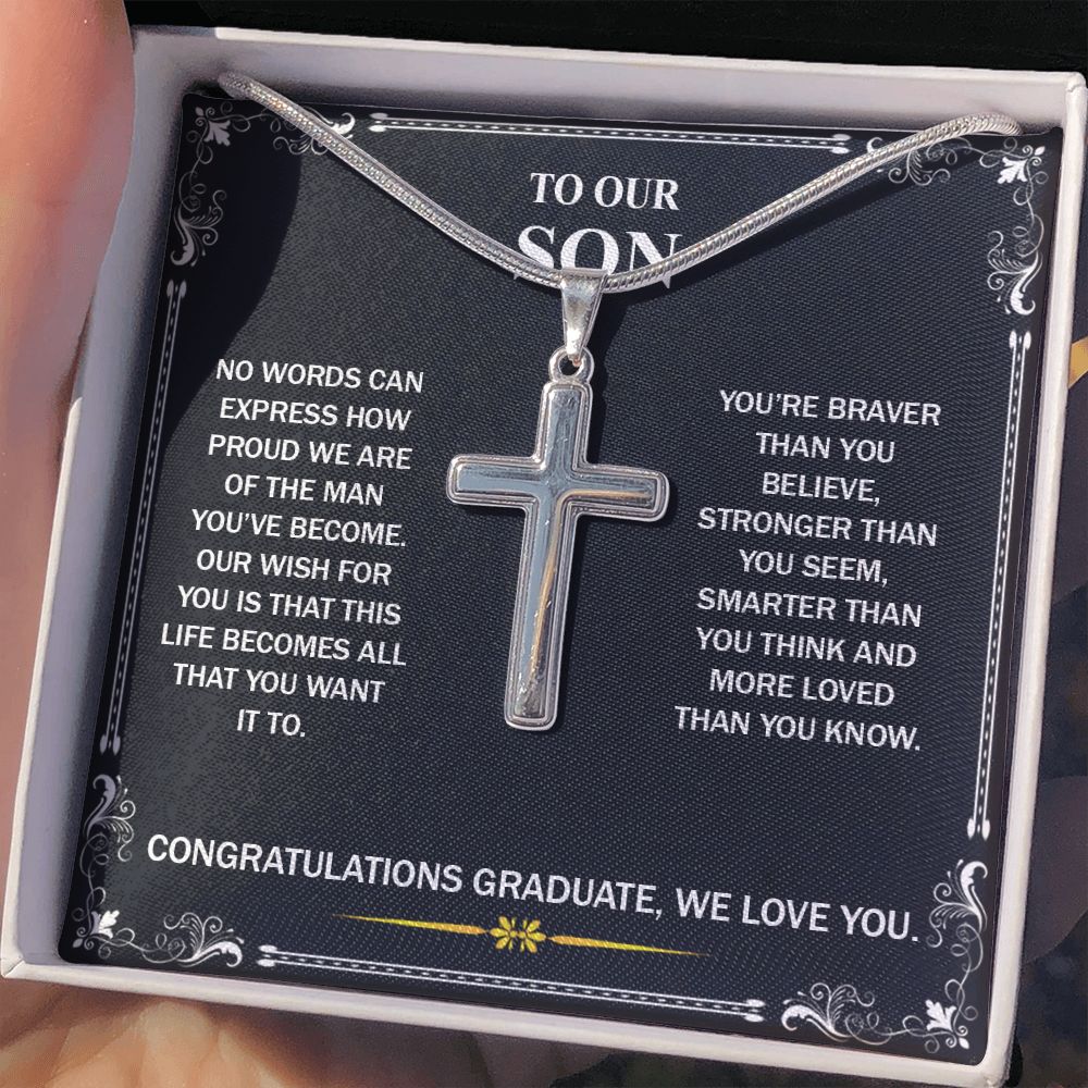 To My Son Necklace From Mom, Son Gifts From Mom and Dad, Mother and Son Necklace, Birthday Gift For My Son Graduation Christmas Faith Cross Necklace Present10 Personalized Cross Necklace