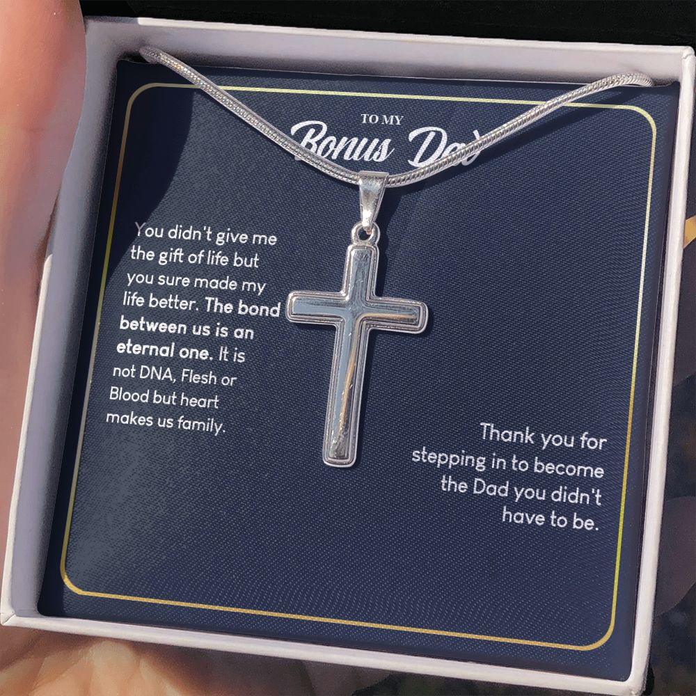 Jewelry For Mens - Personalized Message Card, Christmas Gift Dad Necklace Stepdad Necklace To My Bonus Dad Cross Necklace Fathers Day Gift For Bonus Dad From Bonus Daughter Personalized Cross Necklace
