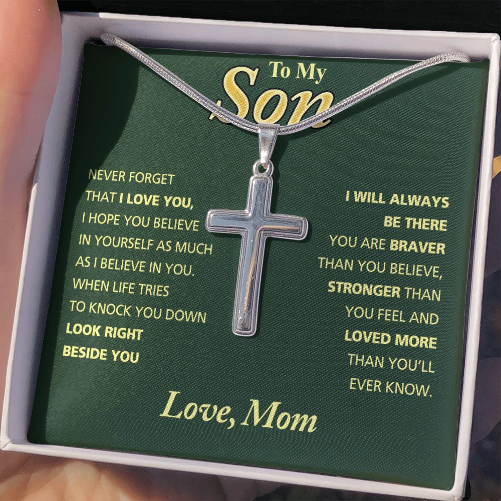 Jewelry For Mens - Mother Son Necklace, Son Jewelry, Fathers Day For Son From Mom Gifts, Small Cross Necklace For Men Boys, 14K White Gold Stainless Steel Cross Chains Set, Cross Pendant Personalized Cross Necklace