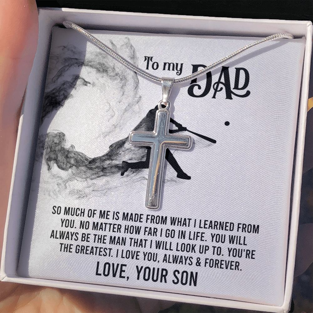 To My Dad Cross Necklace Gift for Men Dad Father Gift Necklace from Son Daughter Jewelry for Father Birthday Gift for Dad Baseball Gift for Men Father Son Gifts, Baseball Cross Necklace Gift For Dad Personalized Cross Necklace