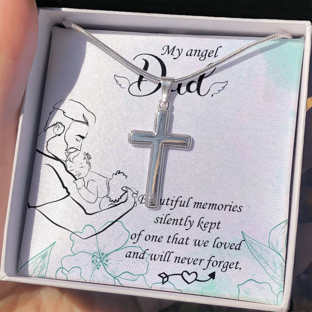 To My Angel Dad Necklace Pendant Gift From Daughter Or Son Necklace Beautiful Memories Happy Father's Day, To Dad Father In Law Gifts On Birthday Anniversary 31821 Personalized Cross Necklace