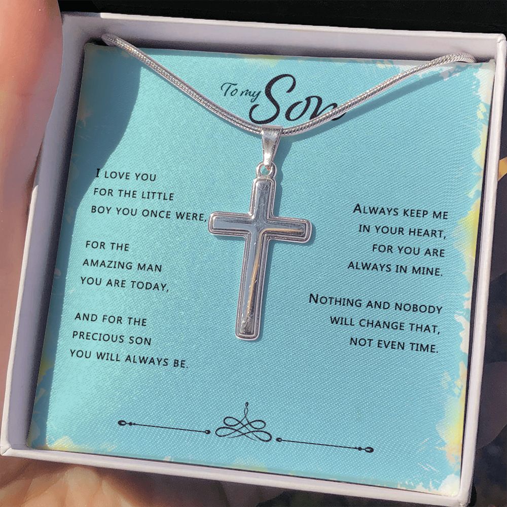 To My Son Cross Necklace From Mom, Cross Necklace Gift For Son From Dad And Mom, Mother To Son Cross Necklace, Jewelry Gift For Men, Artisan Crafted Cross Necklace Gift For Son with Message Card Personalized Cross Necklace