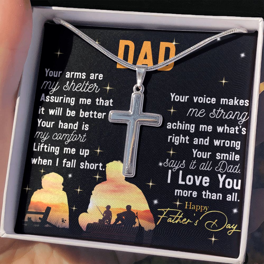 Father Necklace Dad Gift from Son Father's Day Gift Thanksgiving Birthday Xmas Jewelry For Men Stainless Artisan Crafted Cross Necklace with Message Card Luxury Box Personalized Cross Necklace
