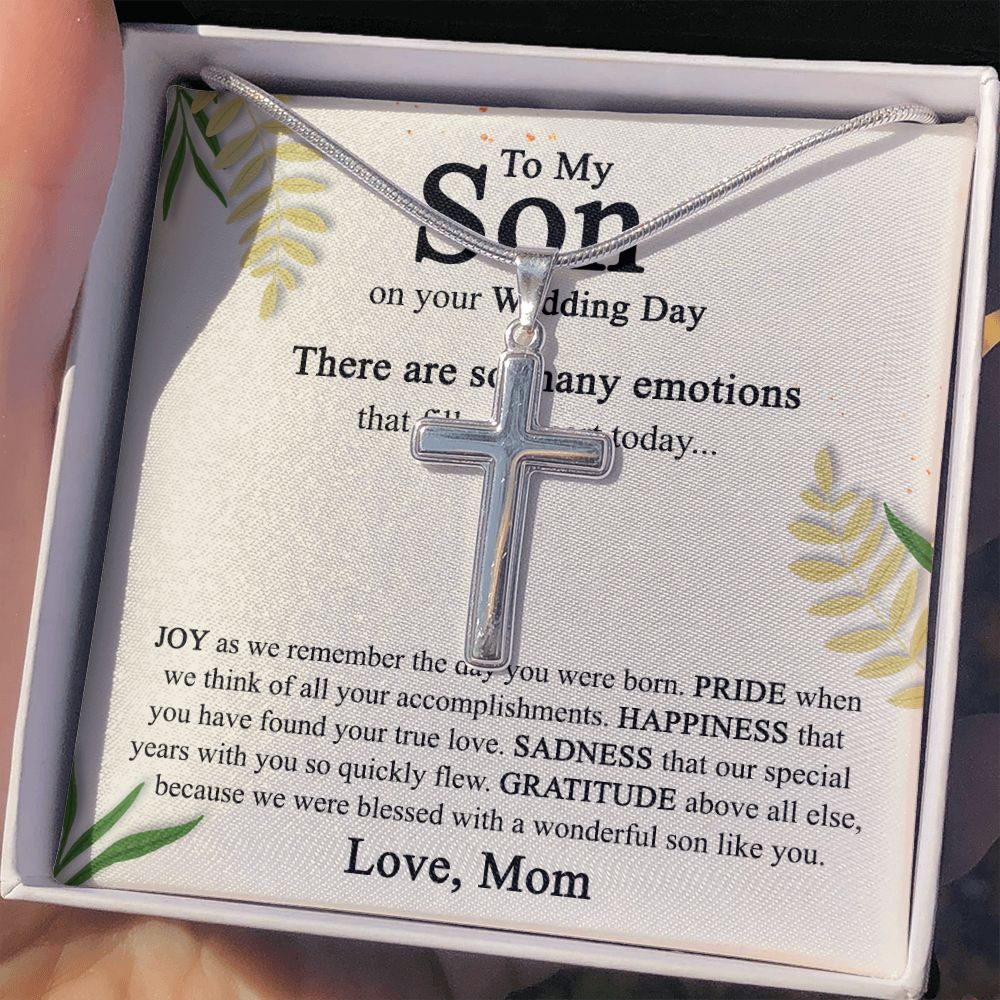 To My Son On His Wedding Day Cross Necklace from Mom, Gifts Cross Necklace for Son on Wedding Day from Mom, Mother Gift Necklace To Son on Wedding Day, Necklace for Son, Jewelry Gift For Boys Men Personalized Cross Necklace  B0BWK73W85