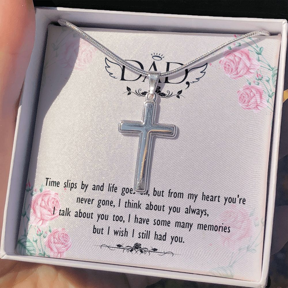 To My Dad Wings Necklace Pendant Gift From Daughter Or Son Necklace Time Slips By And Life Happy Father's Day, To Dad Father In Law Gifts On Birthday Anniversary