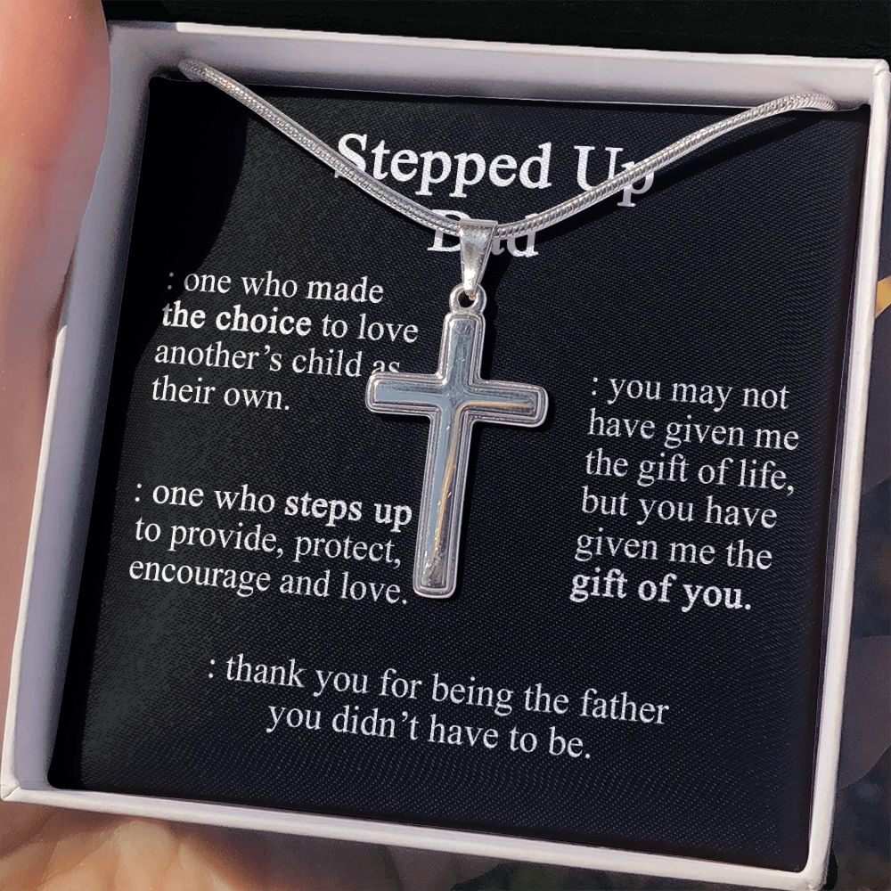 Gift to My Stepped Up Dad Necklace for Stepped Up Dad Stepfather, Thank You for Everything My Step Dad Fathers Day Cards, Father's Day Necklace, Gifts for Step Dads On Father S Day9 Personalized Cross Necklace