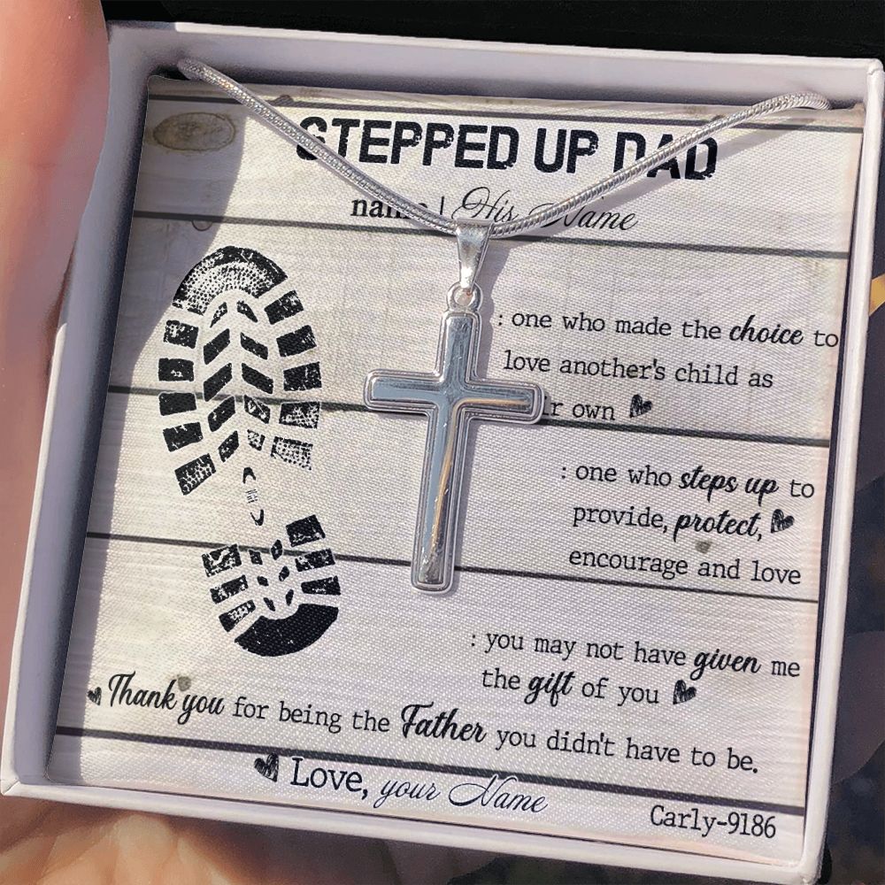 Gift to My Stepped Up Dad Necklace for Stepped Up Dad Stepfather, Thank You for Everything My Step Dad Fathers Day Cards, Father's Day Necklace, Gifts for Step Dads On Father S Day2 Personalized Cross Necklace