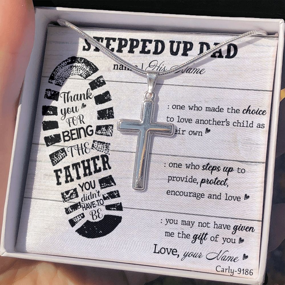 Gift to My Stepped Up Dad Necklace for Stepped Up Dad Stepfather, Thank You for Everything My Step Dad Fathers Day Cards, Father's Day Necklace, Gifts for Step Dads On Father S Day3 Personalized Cross Necklace