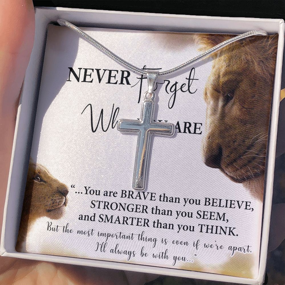 Father And Son Lion Cross Necklace Gift From SOn, Never Forget Necklace Gift From Son, Lion Dad Cross Necklace Birthday Gifts For Father Jewelry Son Gifts From Dad, Father's Day Necklace Gifts Personalized Cross Necklace