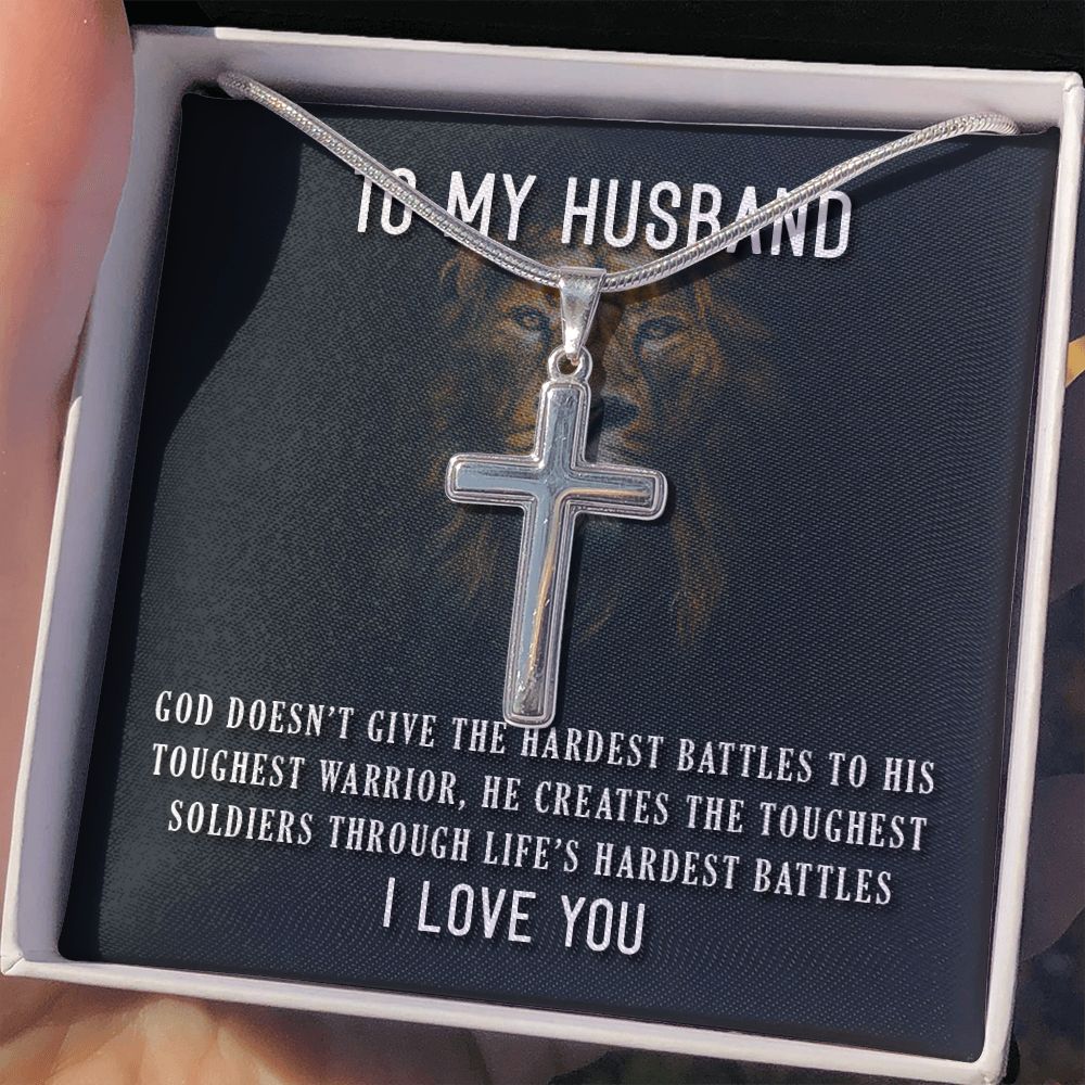 To My Husband Cross Necklace, Husband Necklace from Wife, Gifts For Husband From Wife, Gift For Groom From Bride On Wedding Day, Aniversary Birthday Gift For Him, Valentine Gift for Men4 Personalized Cross Necklace