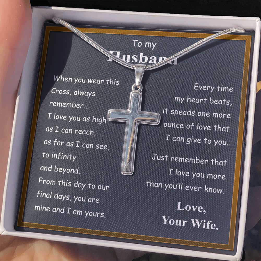 To My Husband Cross Necklace, Husband Necklace from Wife, Gifts For Husband From Wife, Gift For Groom From Bride On Wedding Day, Aniversary Birthday Gift For Him, Valentine Gift for Men3 Personalized Cross Necklace