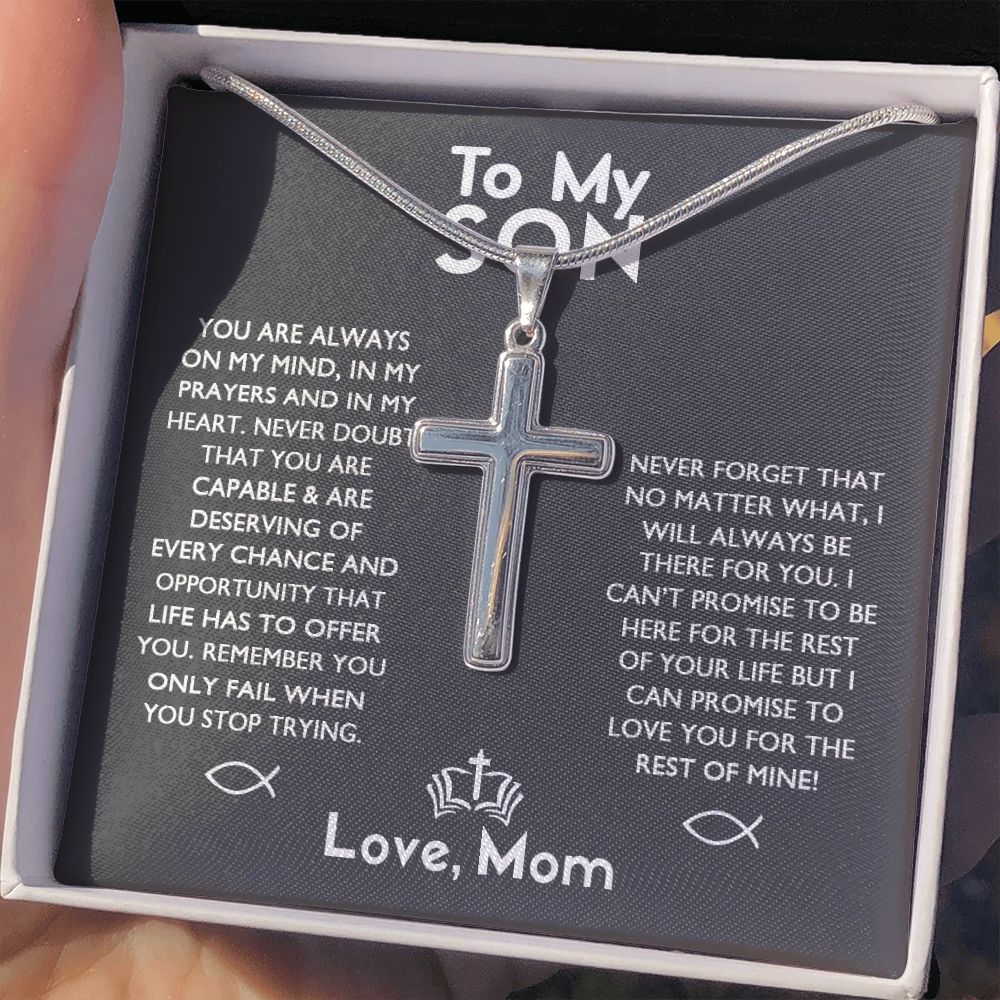 To My Son Necklace From Mom, Son Gifts From Mom and Dad, Mother and Son Necklace, Birthday Gift For My Son Graduation Christmas Faith Cross Necklace Present4 Personalized Cross Necklace