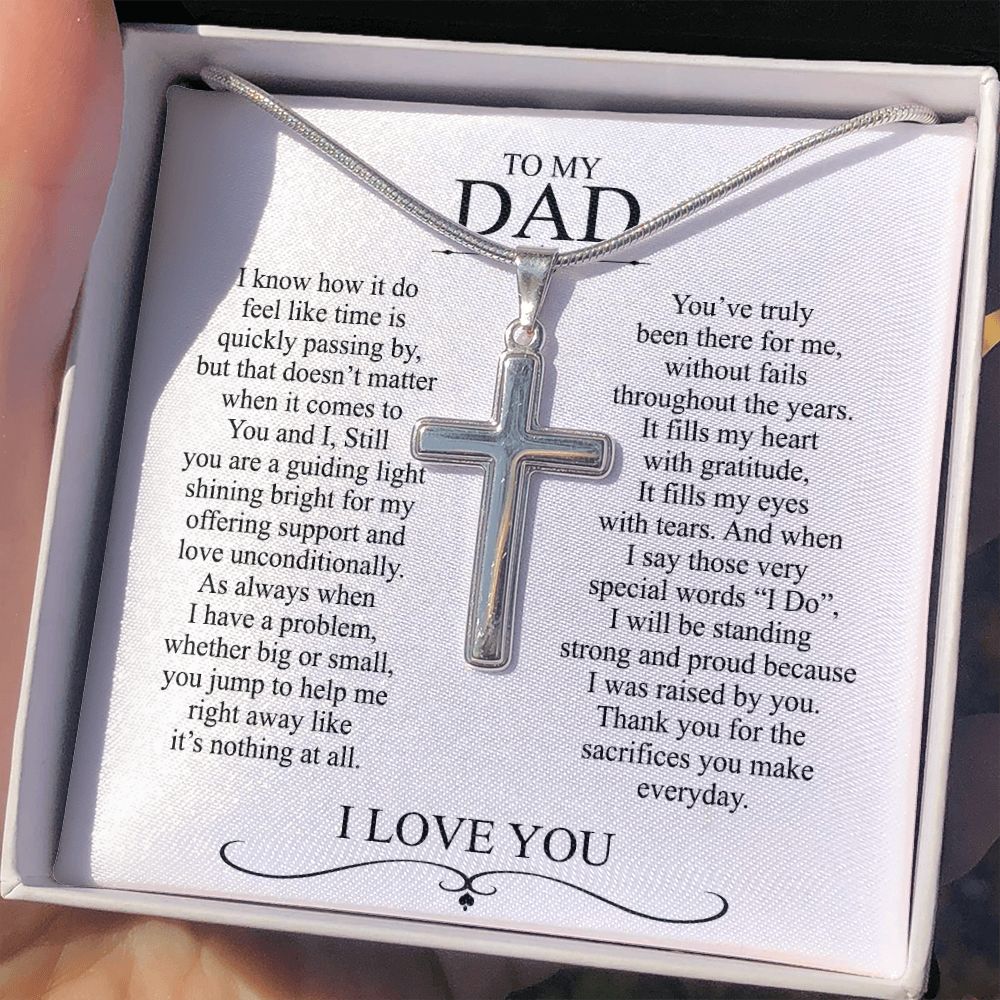 To My Dad Cross Necklace From Son Or Daughter Gift For Dad On Happy Father's Day Jewelry For Men Gift Jewelry For Men Stainless Artisan Crafted Cross Necklace with Message Card Luxury Box
