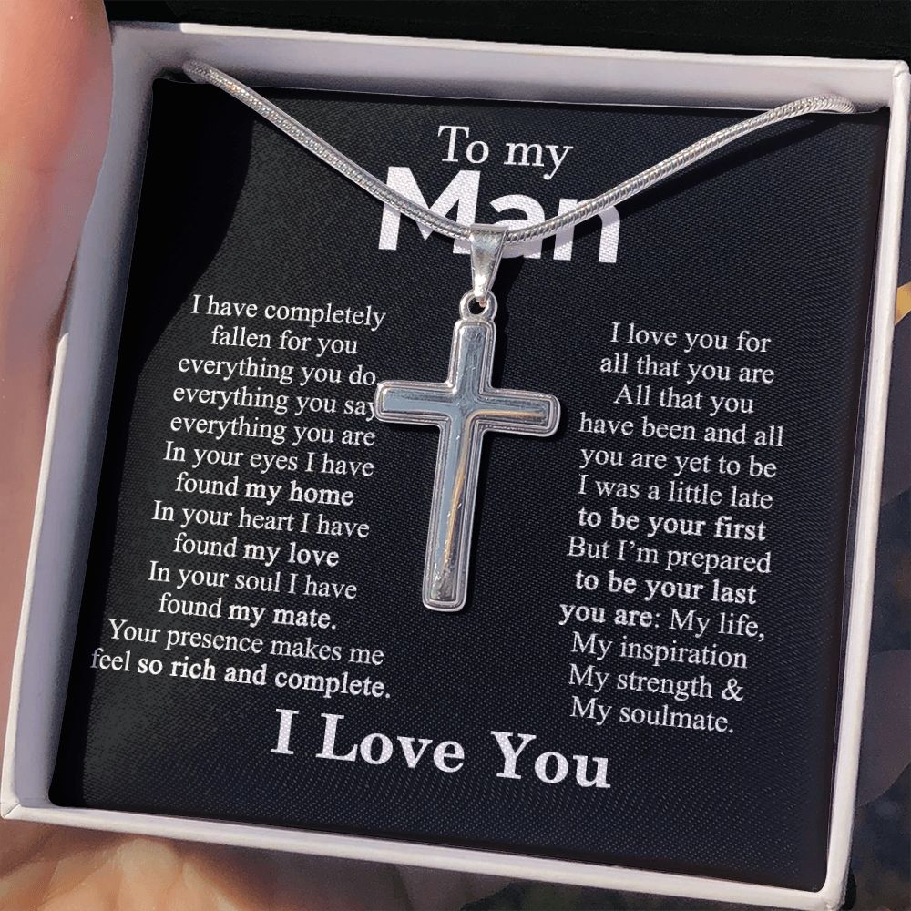 Gift Necklace For Man, To My Man Cross Necklace Gift From Soulmate, Wife To Husband Jewelry Gift For Men, Everything Necklace Gift For Man Gift Necklace, Cross Pendant Gift For Man From Soulmate Personalized Cross Necklace