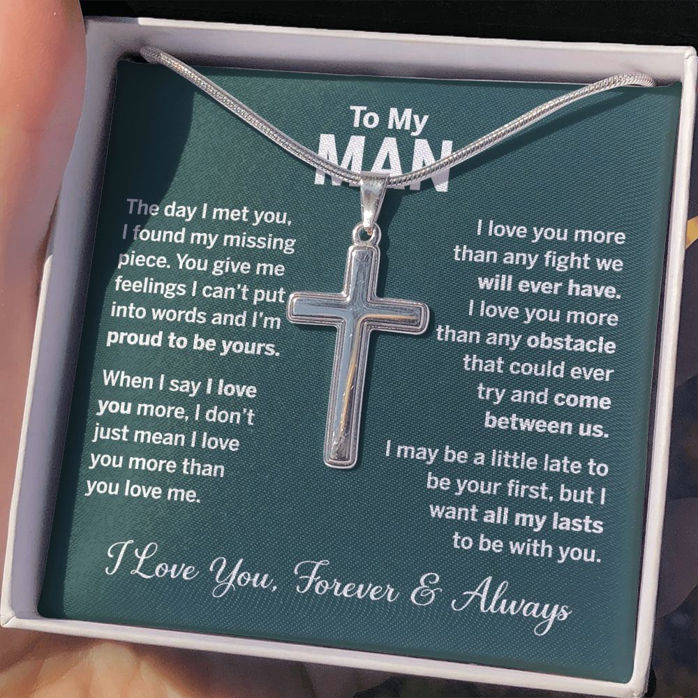 To My ManCross Necklace, Husband Necklace from Wife, Gifts For Husband From Wife, Gift For Groom From Bride On Wedding Day, Aniversary Birthday Gift For Him, Valentine Gift for Men 2 Personalized Cross Necklace