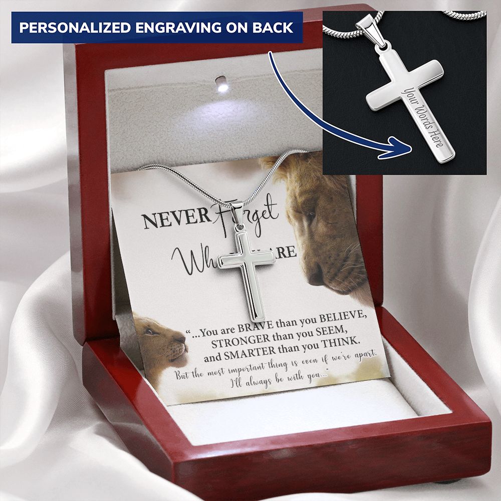 Father And Son Lion Cross Necklace Gift From SOn, Never Forget Necklace Gift From Son, Lion Dad Cross Necklace Birthday Gifts For Father Jewelry Son Gifts From Dad, Father's Day Necklace Gifts Personalized Cross Necklace