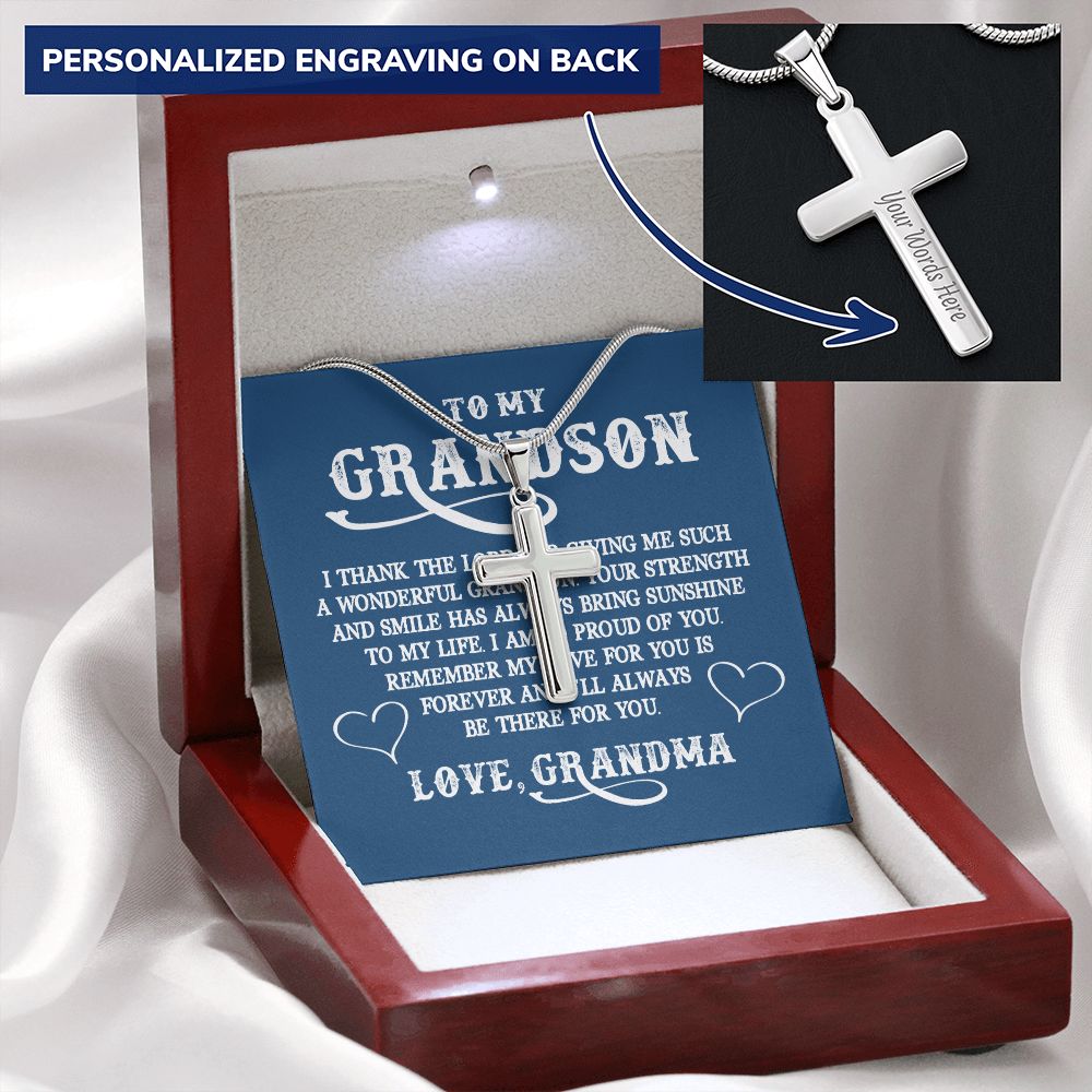Grandson Birthday Gifts From Grandma Present For Grandson From Grandmother To My Grandson Necklace From Grandparents Cross Chain with Message Card and Gift Box6 Personalized Cross Necklace