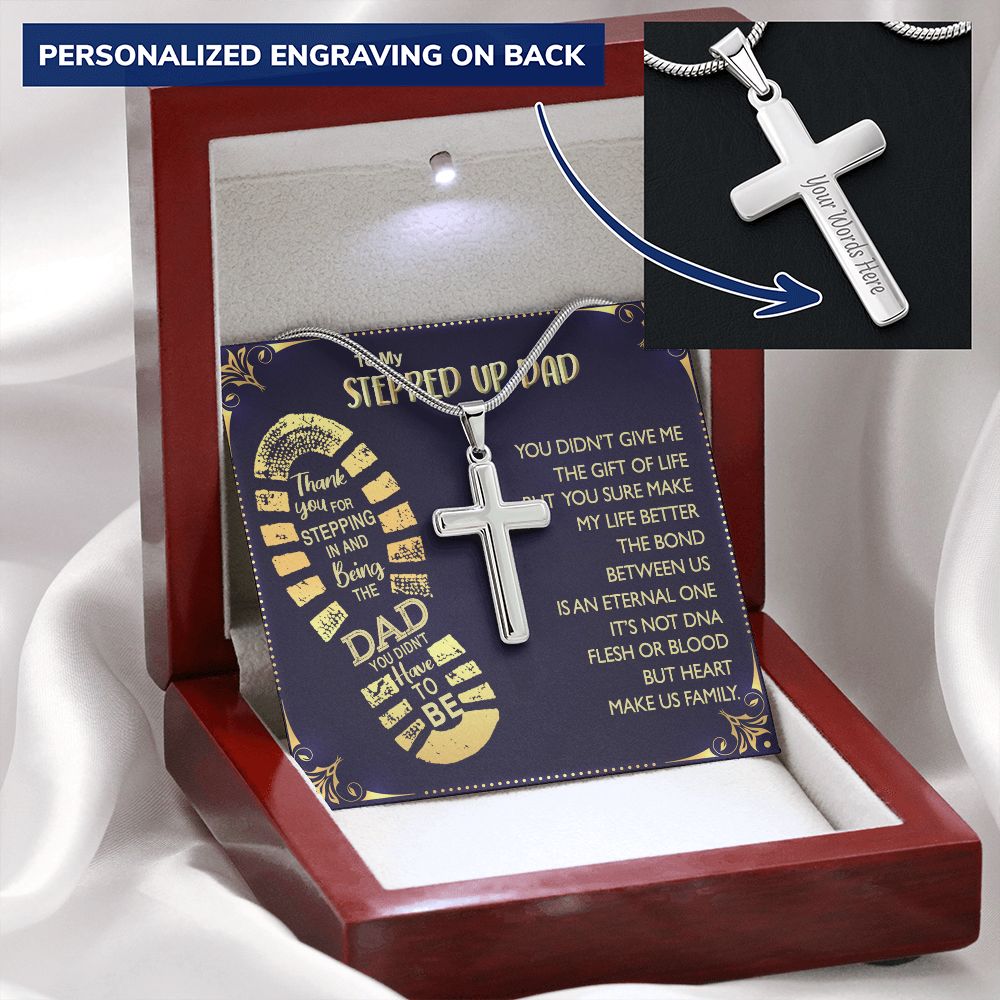 Gift to My Stepped Up Dad Necklace for Stepped Up Dad Stepfather, Thank You for Everything My Step Dad Fathers Day Cards, Father's Day Necklace, Gifts for Step Dads On Father S Day1 Personalized Cross Necklace