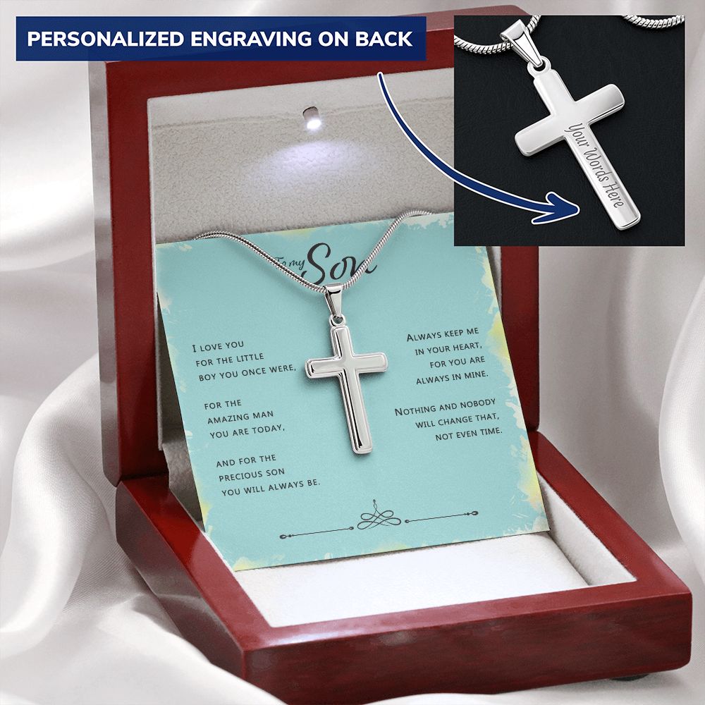 To My Son Cross Necklace From Mom, Cross Necklace Gift For Son From Dad And Mom, Mother To Son Cross Necklace, Jewelry Gift For Men, Artisan Crafted Cross Necklace Gift For Son with Message Card Personalized Cross Necklace