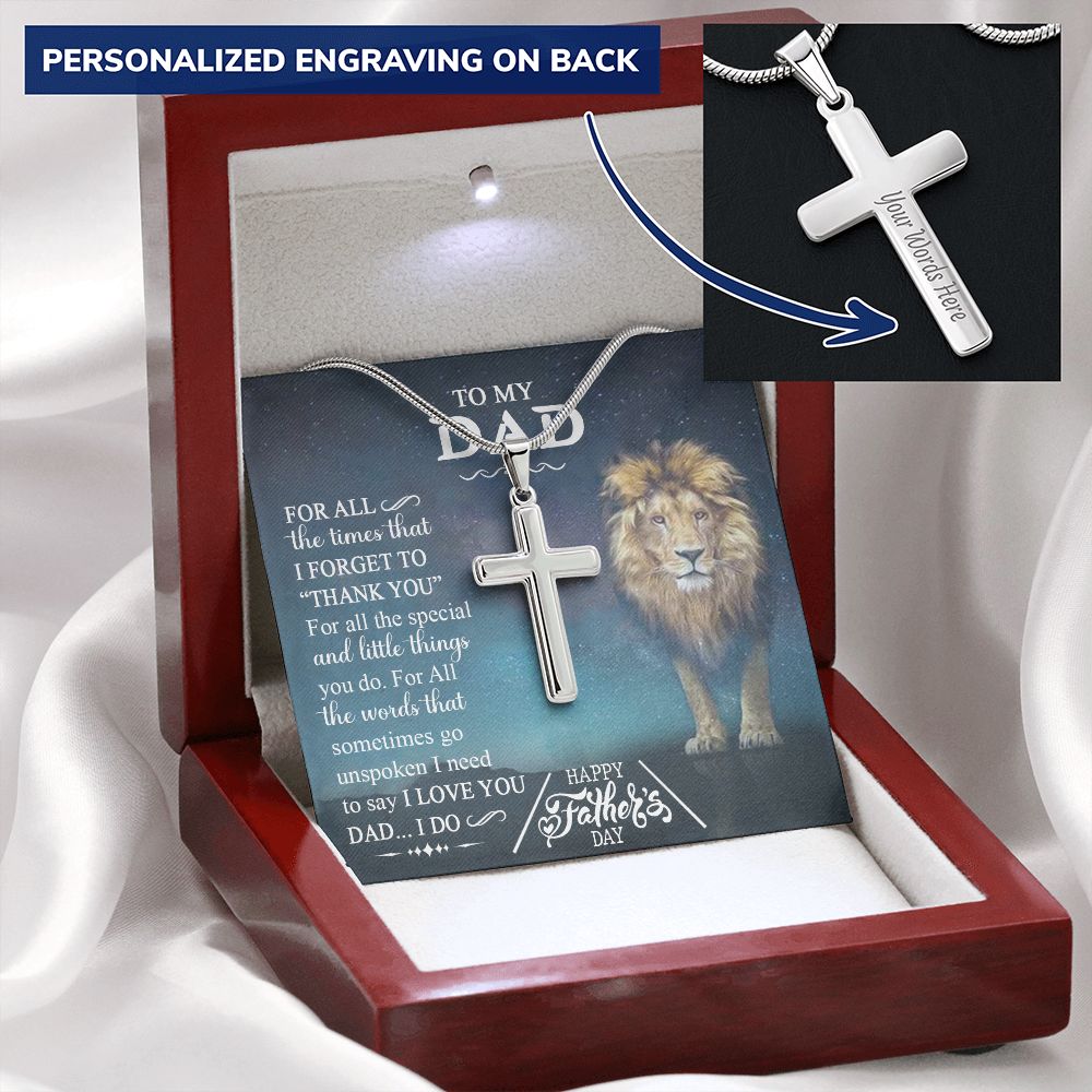 Lion Dad Cross Necklace, To My Dad Lion Cross Necklace From Daughter, Thank You For Dad Cross Necklace, Gift Necklace For Dad, Lion Father And Daughter Cross Pendant, Jewelry Gift For Men, Daddy Personalized Cross Necklace 2222