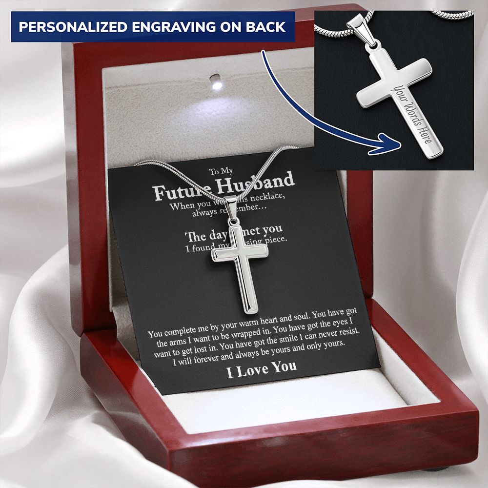 To My Future Husband Cross Necklace, Husband To Be From Wife, Soulmate Fiancee Cross Necklace For His, Jewelry For Men, Man Future Husband And Future Wife Artisan Cross Necklace with Message Card
